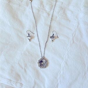 Brighton Silver Floral Pendant Necklace with Earrings